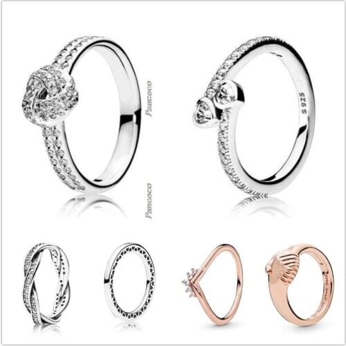 Original 925 Sterling Silver Pave Love Eternal Braided With Crystal Ring For Women Wedding Party Gift Europe Fashion Jewelry