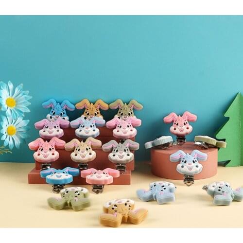 Sunrony 10pcs Silicone Pacifier Clips Rabbit Teether Clips DIY Baby Pacifier Dummy Teething Soother Nursing Jewelry Toy