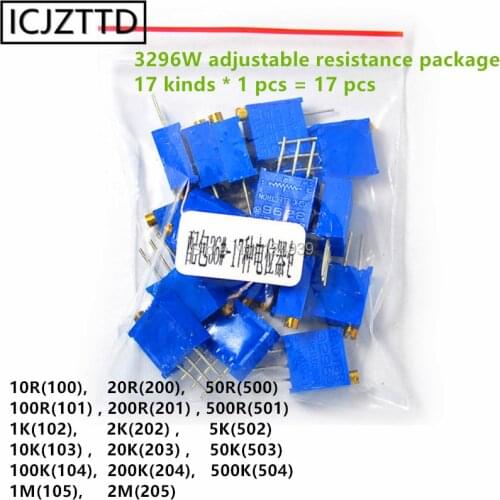 17PCS 3296W adjustable resistance package potentiometer 100R 200R 1K 2K 10K 20K 50K 105 101 102 103 104 201 202 203 501 502 503