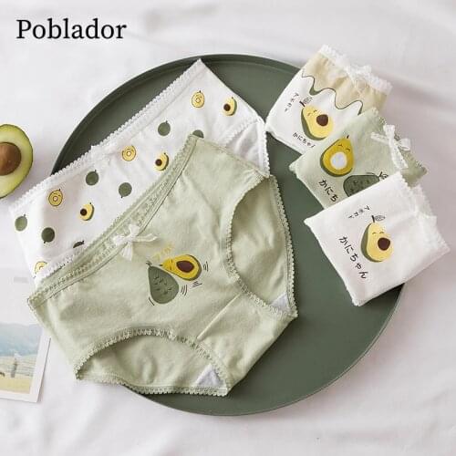 Cartoon Avocado Panties For Women Cotton Womens Panties 3PCS Panties Sets Comfort Underwear Women Drop Shipping Female Lingerie