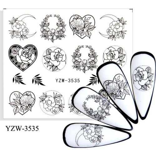 LCJ 4PC Nail Sticker Flower Black Butterfly Note Beauty DIY Water Transfer Stamping Nail Art Tips Nail Decor Manicure Decal