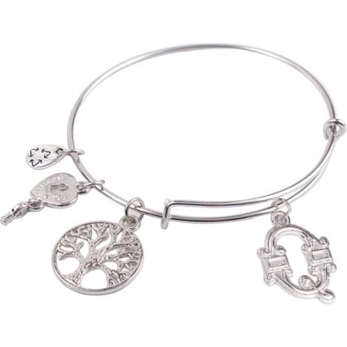 5PCS Fashion bracelet Silver Color Tone Initial Q Letter Expandable Bangle #91300