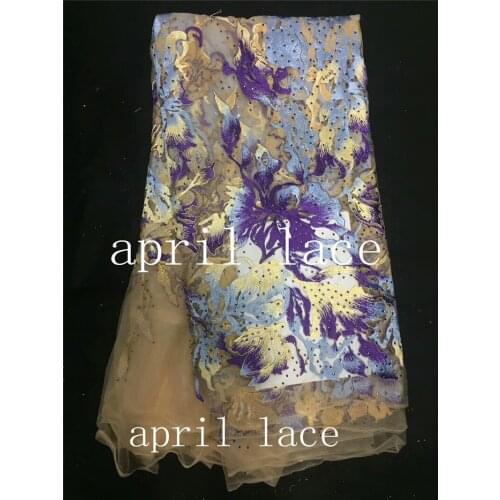 5yards /lot ab001 african stone colorful french embroidery tulle net mesh lace fabric for evening dress/wedding