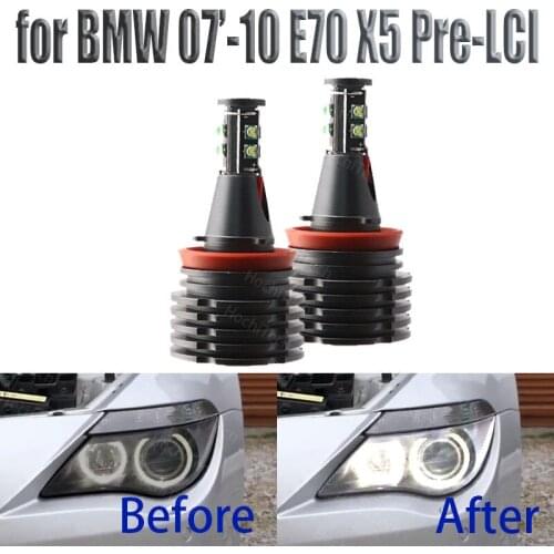 6000K White 160W 8 LED 3000LM Car Angel Eye Marker Headlights Bulbs Lamps for BMW 2007-2010 X Series E70 X5 (Pre-LCI)