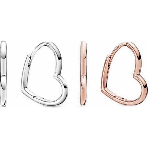 Asymmetrical Heart Hoop Earring 100% 925 Sterling Silver Heart Earring For Fashion Women Jewelry Gift