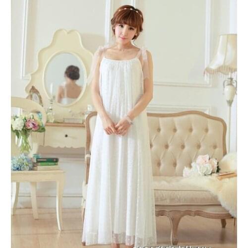 Free Shipping Princess Nightgown Womens Long Pijamas White Strap Sleepwear Summer Nightshirt