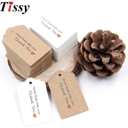 100pcs Thank you Kraft Paper Tags Handmade With Love For Christmas Wedding Birthday Party Decor Scrapbooking Gifts Paper Labels