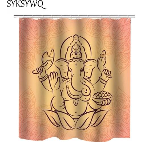 Buddha Bath Curtains Pink Shower Curtain Elephant Lotus Cortina Bano Mandala Bathroom Curtain Fabric Shower Mandala Buddha India