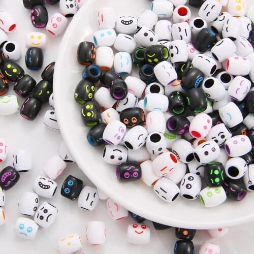 30pcs 10x11mm Smiling Face Bucket Beads Acrylic Loose Bead for Women Jewelry Making Bracelets /Necklace DIY Accessories