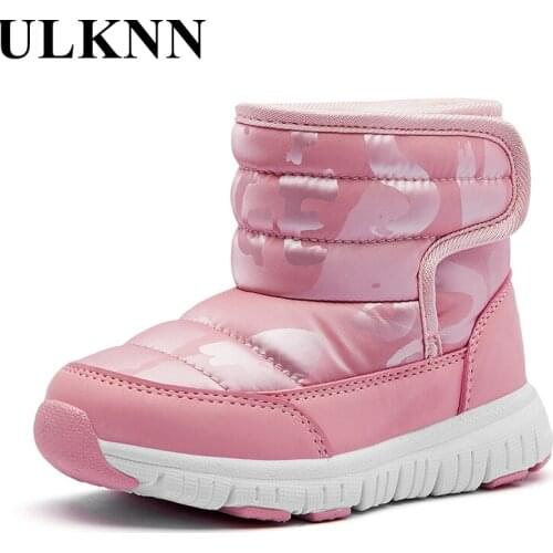 ULKNN Snow Boots For Children Winter New Style Girls Warm Shoes Baby Boys Cotton-Padded Footwear Non-slip Casual Thick Pink 2021
