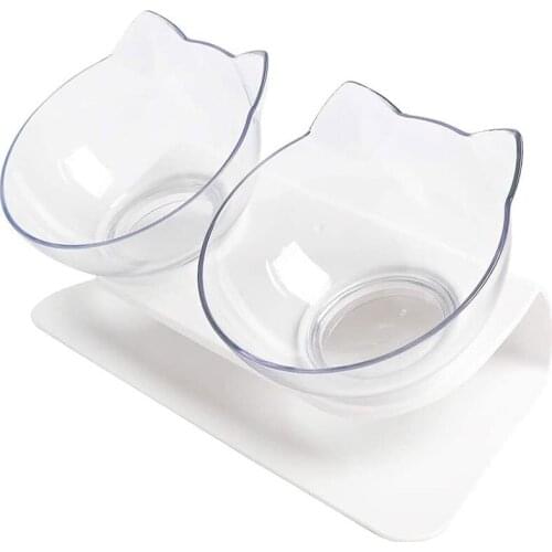 Double Dog bowl Transparent Protect Cervical Vertebra Tilt Cat bowl Non Slip with stand Cat food bowl Feeder Dog accessories