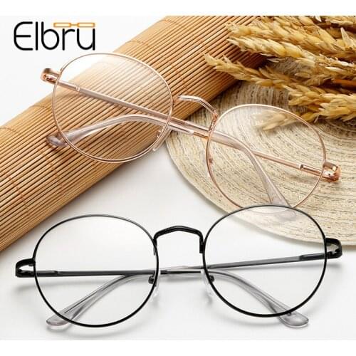 Elbru Metal Round Finished Myopia Glasses For Women Amd Men Shortsighted Prescription Eyeglasses Nearsighted Eyewear-1.0 to -4.0