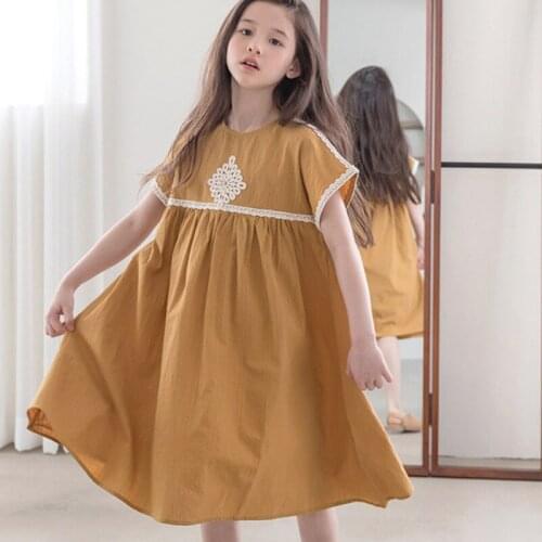 Elegant Quality Cotton Linen Summer Girls Dress Loose Casual Beach Teenager Big Kids Outfit Childrens Clothes