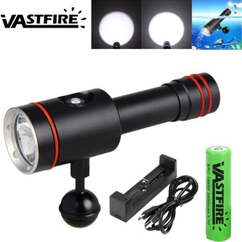 VASTFIRE LED Mount Diving Flashlight Underwater 100M waterproof Tactical Diving Torch BALL JOINT Lanterna with 18650 charger