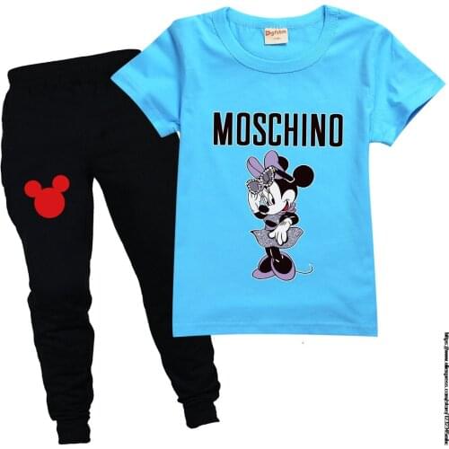 Disney Toddler Girl Summer Clothes Kids Cartoon Mickey Mouse Tshirt + Pants Bing Boy Clothing Children Baby Outfit Set