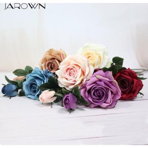 JAROWN Artificial Flowers 2Heads Classic Roses Decorative Silk Flowers Table Arrange For Wedding Home Party Decoration Accessory