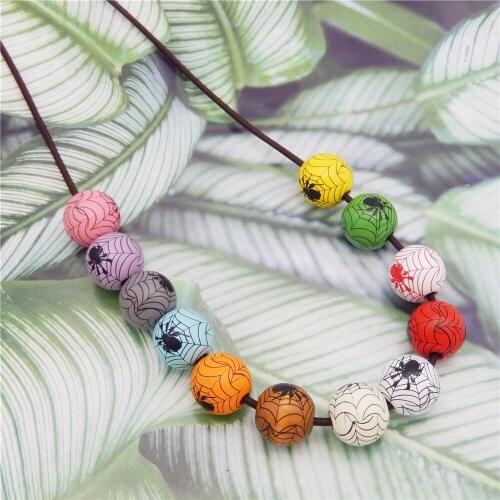 Julie Wang 12PCS Bulk Mixed 16mm Wooden Cobweb Spider Pattern Loose Spacer Bead Halloween Bracelet Necklace Dangle Jewelry Craft
