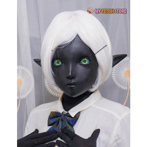 KM1114) Handmade Black Shell Female Black Shell Resin Crossdress Girl Half Head Japanese Character Anime Cosplay Kigurumi Mask
