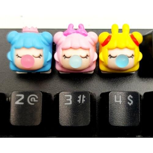Handmade Keycap 3 Colors For Little Girl Blowing Bubbles Keycap Personality Design Cartoon Axis Gaming Accessories Resin Keycap