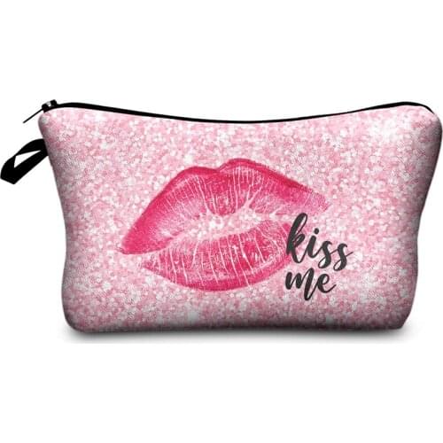 Lips Kiss Printed Cosmetic Bags Hot Sale Eco Makeup Bag High Quality Small Toiletry Bag Fashion Pretty Pencil Cases Candy Bag