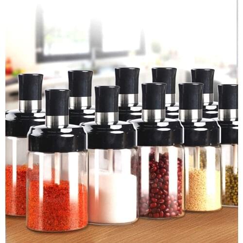 Kitchen Glass Spice Jars Seasonning Box Condiment Pots Spice Jars With Spoons Honey Jar Dispenser Oil Bottle With Brush And Lids