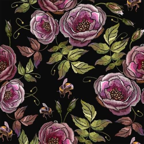 Spandex swimsuit fabric custom Alice bee flower embroidery custom printed cute animal pattern cloth DIY handmade patchwork