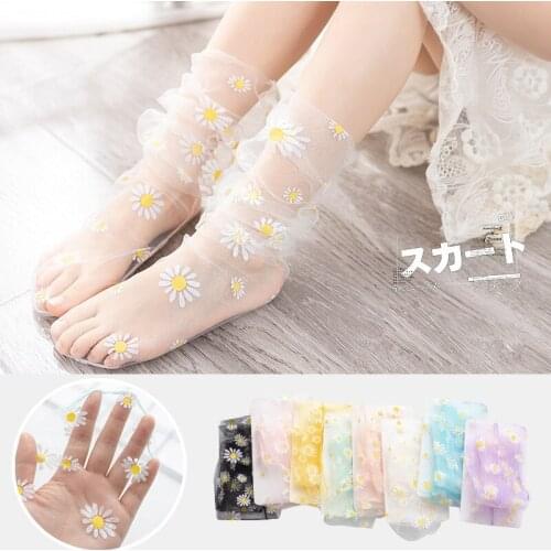 Summer Childrens Net Yarn Socks Transparent Ultra-thin Stockings Daisy Printed Mesh Socks Baby Toddler Socks