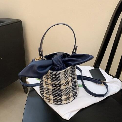 Summer Small Bow Bucket Bag Ladies Woolen Handbag 2021 New Shoulder Bag Crossbody Bags for Women Designer Handbags High Quality