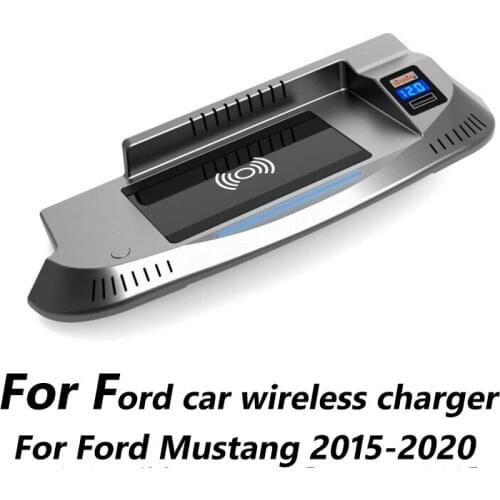 Car QI wireless charger For Ford Mustang accessories 15W fast charging pad interior modification parts 2015-2020
