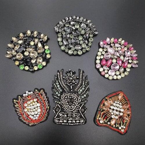 Fashion 3D Craft Beaded Crystal Rhinestones Design Patches Applique Sew on Patches Clothes Bags Decorated DIY Sewing Badges