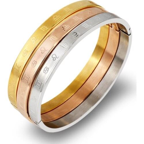 Fashion Trendy Jewelry Stars Bangles Stainless Steel Bracelet Rose Gold Color Women Couple Wrist Bangles Custom Logo