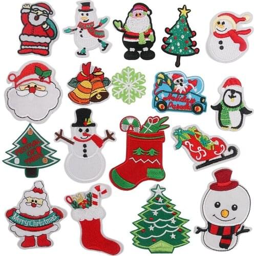 Fashionchristmas Patches Sew On Iron On Embroidered 18PCS Xmas Tree Santa Cute Appliques For DIY Crafts Clothes Decorations