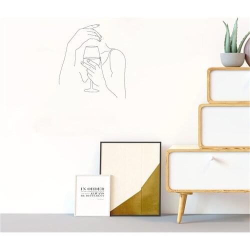 Ins Korean style Wine Woman Hands Wall Sticker Home Decor Stickers For Bedroom Living Room Bar Removable Wallpaper ph607