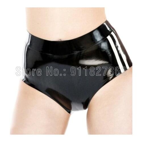 Sexy Womens 100% Latex Pants Women Hot Pants Black w White Trim Rubber Female Girl Tights Shorts Customized