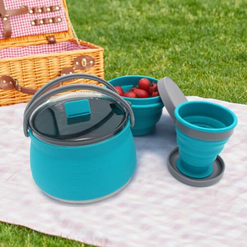 Portable Silicone Kettle Outdoor Foldable Water Pot Stainless Steel Bottom Folding Water Kettle Tableware Camping Essentials