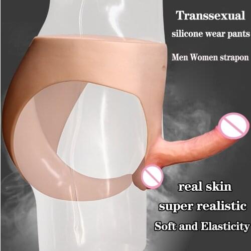 Real Skin Silicone Wearing Pants Realistic Soft Dildo Penis Men and Women Lesbian Strapon Dildo Panties Erotic Adult Sex Toys