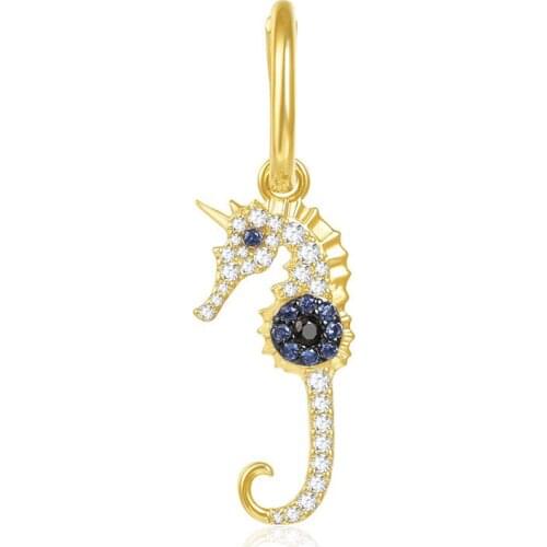SLJELY Real 925 Sterling Silver Mono Yellow Gold Color Lucky Seahorse Earring Cubic Zirconia Stones Women Fine June Jewelry