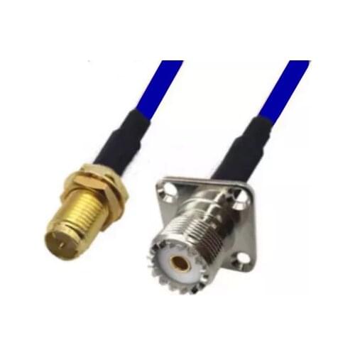 Blue Soft RG142 Cable RP-SMA Female To UHF SO239 Female 4 Hole Flange Panel Mount Connector RF Coaxial Jumper Pigtail Cable