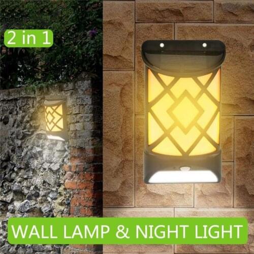 Solar Powered Flame Effect Motion Sensor 12LED Wall Light Outdoor Garden Yard Night Lamp