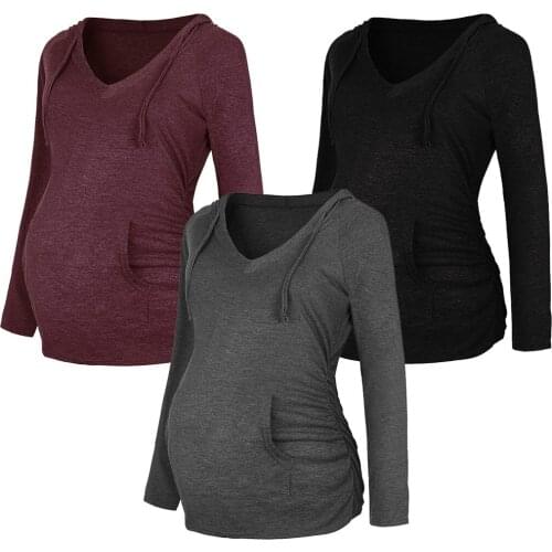 TELOTUNY New Sweatshirts Hoodies Pregnancy Women Maternity Casual Long Sleeve V-neck Hoodie Sweatshirts Top Maternity Clothes