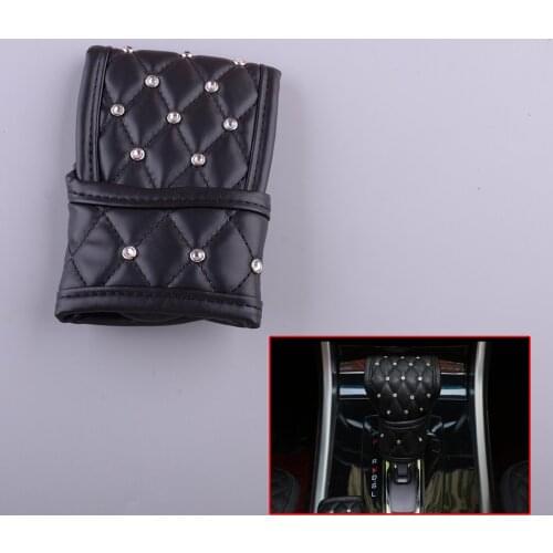 Bling Bead Black PU Leather Shift Knob Cover Protector Decor Cap Fit For Most of Automatic Transmission Cars