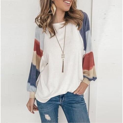 Womens round neck cotton and linen series stitching casual comfortable fashion loose T-shirt