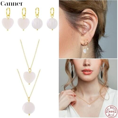 CANNER Real 925 Sterling Silver White Shell Pendant Clavicle Necklace Long Chain Drop Earring For Women Fashion Fine Jewelry Set