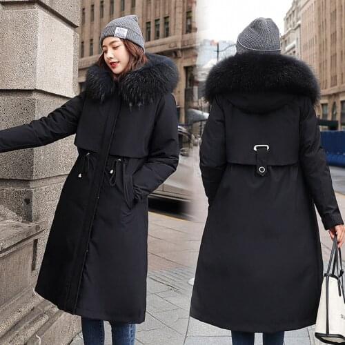 Winter Jackets For Women Long Solid Wool Liner Thickened Female Down Parkas Plus Size Hooded Clothes With Fur Collar Thick Coats