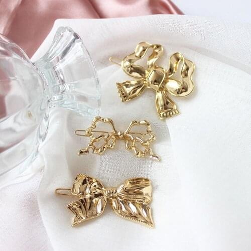1 Pcs Vintage Hairpins Metal Bow Knot Hollow Hair Barrettes Girls Women Gold Metal Hair Clip Hair Accessories Hairgrips