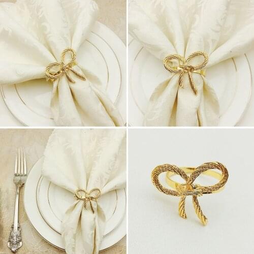 1pcs Alloy Bow Napkin Ring Rose Gold Silver Napkin Button For Dinner Party, Wedding Receptions, Home Party Tableware Decoration