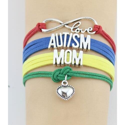 10PC/Lot Infinity Love AUTISM MOM Dad Sister Grandma Aunt Teacher Awareness Heart Charm bracelet wristband friendship Bracelets