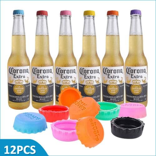 12 Pcs Silicone Beer Bottle Cap Reuse Practical Colorful Leak Free For Wine Beer Beverage Bottle Bar Preservation Tools