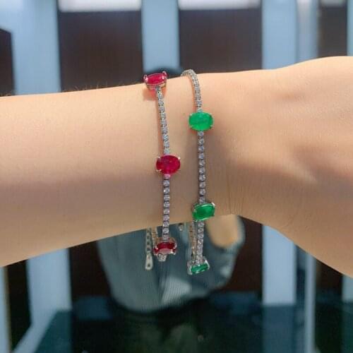 2020 Fashion Bracelet For Women 6*8MM Oval Cut Ruby Emerald Paraiba Gem Wedding Fine Jewelry Gifts
