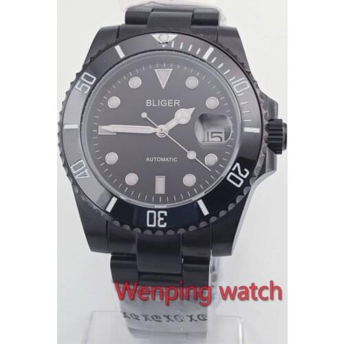 40MM BLIGER LUMINOUS BLACK DIAL PVD CASE CERAMIC BEZEL SAPPHIRE GLASS AUTOMATIC MOVEMENT MENS WATCHES W2592